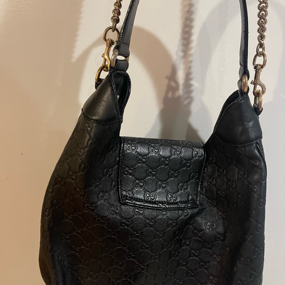 Gucci Black Embossed Leather Shoulder Bag